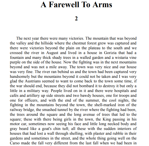 A Farewell To Arms  BY Ernest Hemingway